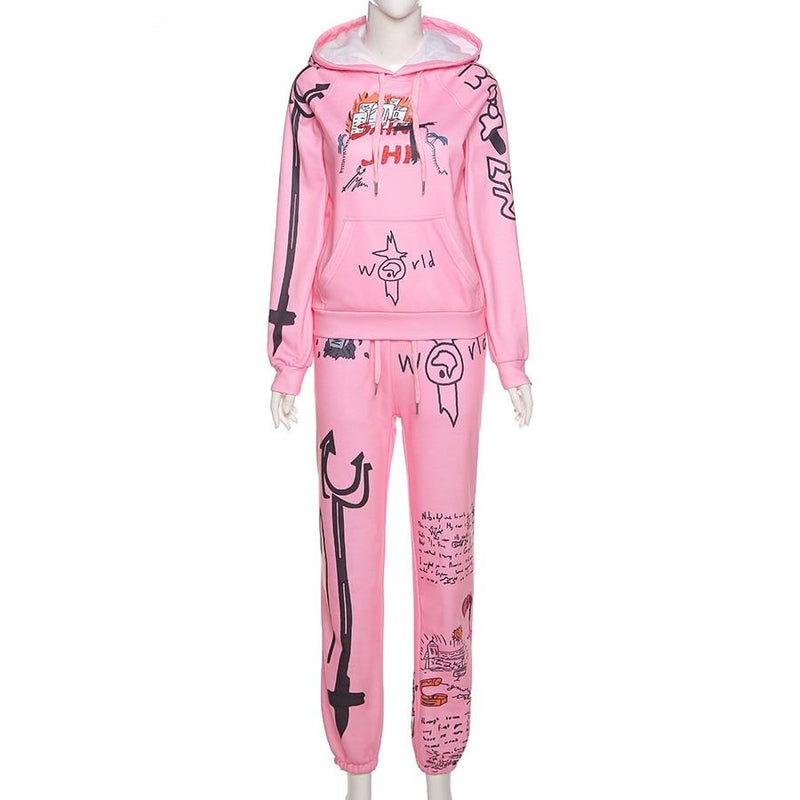 Cartoon Graphic Casual Tracksuit 2Piece Outfit - Flip Flop Labs