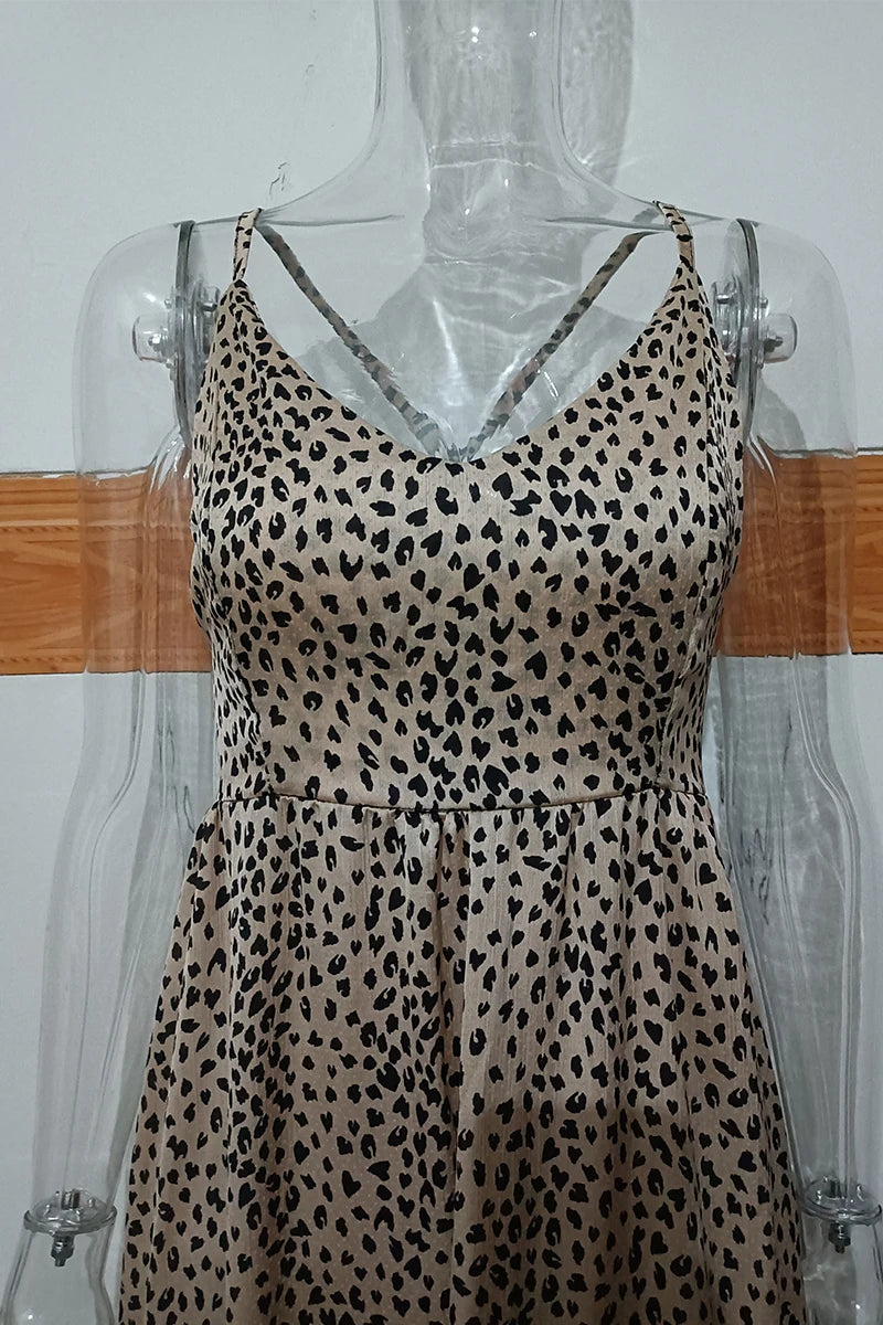 Ardm Sexy Leopard Print платьел етнее2021 Spaghetti Strap Backless Dresses Vintage Ruffled Lace Up Party Maxi Dress Vestidos