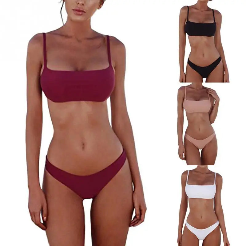 Brazilian Bikini 2022 Bathing Suit Women Swimsuit Plus Size Solid Swimwear Sexy Bandeau Bikini Set Push Up Maillot De Bain Femme - Flip Flop Labs