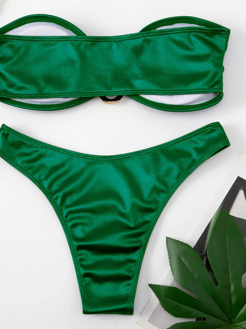 Bandeau Bikini Swimsuit Women 2024 Two-piece Swimwear Thong Bikinis Sets Female Bathing Suit Push Up Monokini Beach Wear Biquini - Flip Flop Labs