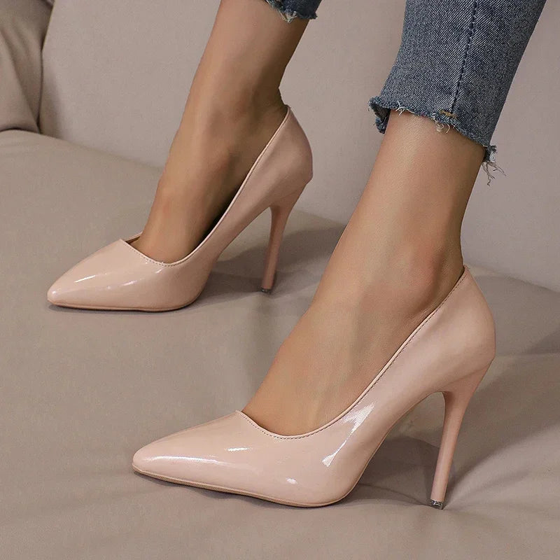 Red High Heels for Women's Sexy Fine Heel Pumps Fashion Party Plus Size 43 Pointed Toe Wed Shoes Patent Leather Dress High Heels