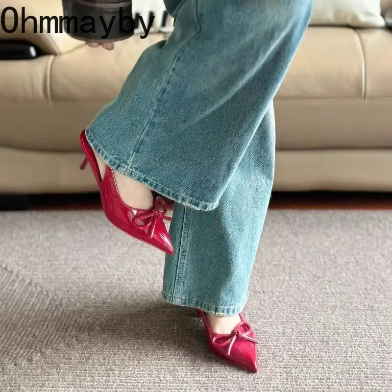 2025 New Summer High Heel Women Sandals Shoes Fashion Shallow Butterfly-knot Shoes Elegant Wedding Party Shoes