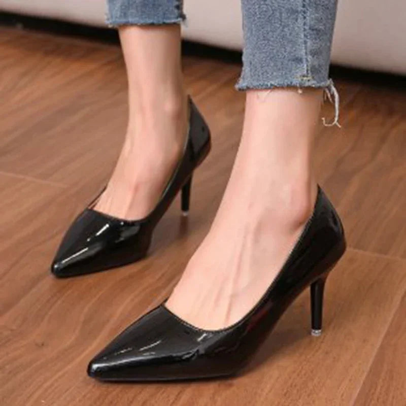 Red High Heels for Women's Sexy Fine Heel Pumps Fashion Party Plus Size 43 Pointed Toe Wed Shoes Patent Leather Dress High Heels