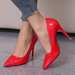 Red High Heels for Women's Sexy Fine Heel Pumps Fashion Party Plus Size 43 Pointed Toe Wed Shoes Patent Leather Dress High Heels