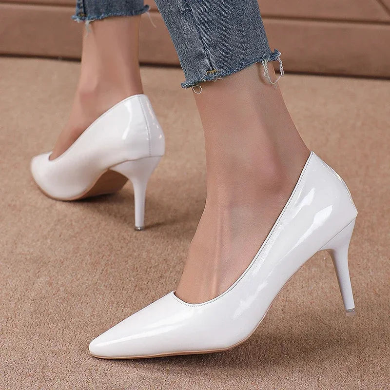 Red High Heels for Women's Sexy Fine Heel Pumps Fashion Party Plus Size 43 Pointed Toe Wed Shoes Patent Leather Dress High Heels