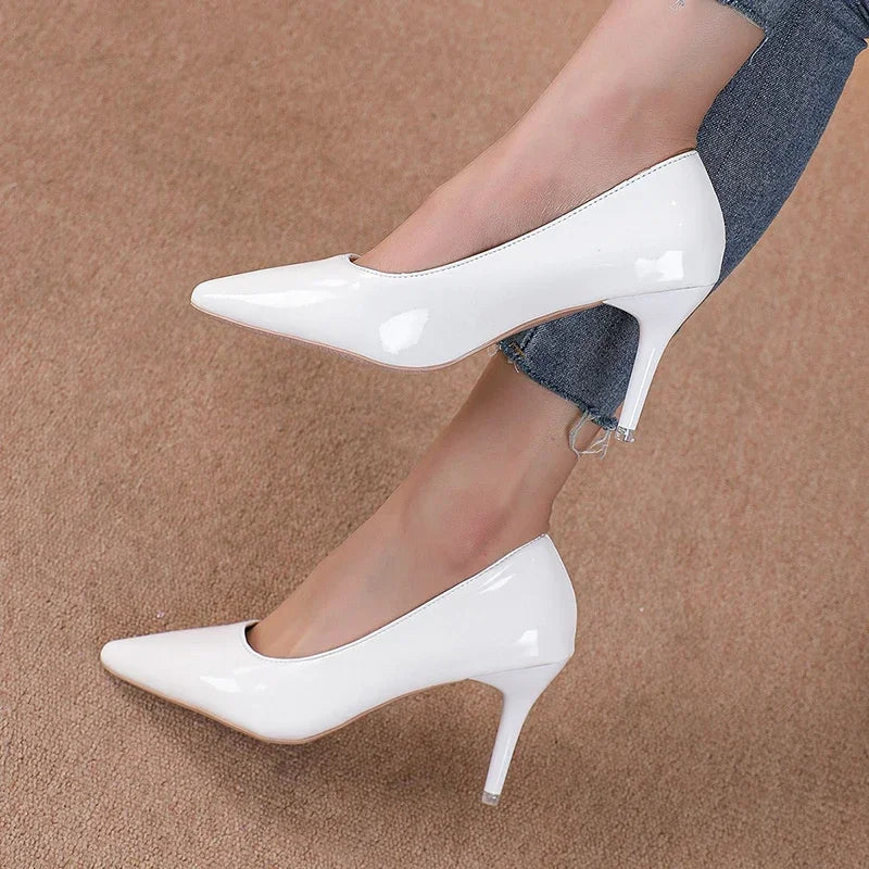 Red High Heels for Women's Sexy Fine Heel Pumps Fashion Party Plus Size 43 Pointed Toe Wed Shoes Patent Leather Dress High Heels