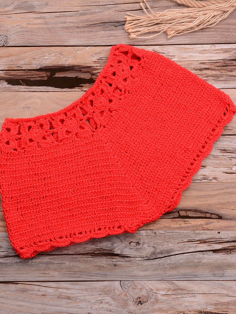 Bikini 2022 knitting Swimsuit Crochet Bikini Bohemia Style Off Shoulder High Neck Bathing Beach Bikinis Handmade Crochet Bikini