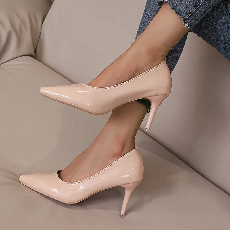 Red High Heels for Women's Sexy Fine Heel Pumps Fashion Party Plus Size 43 Pointed Toe Wed Shoes Patent Leather Dress High Heels