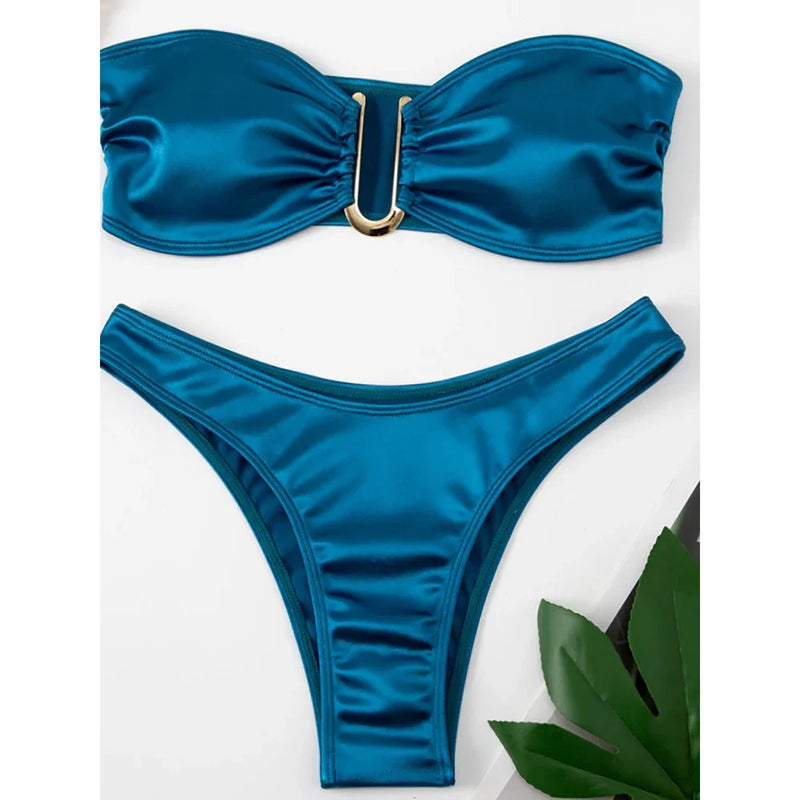 Bandeau Bikini Swimsuit Women 2024 Two-piece Swimwear Thong Bikinis Sets Female Bathing Suit Push Up Monokini Beach Wear Biquini - Flip Flop Labs