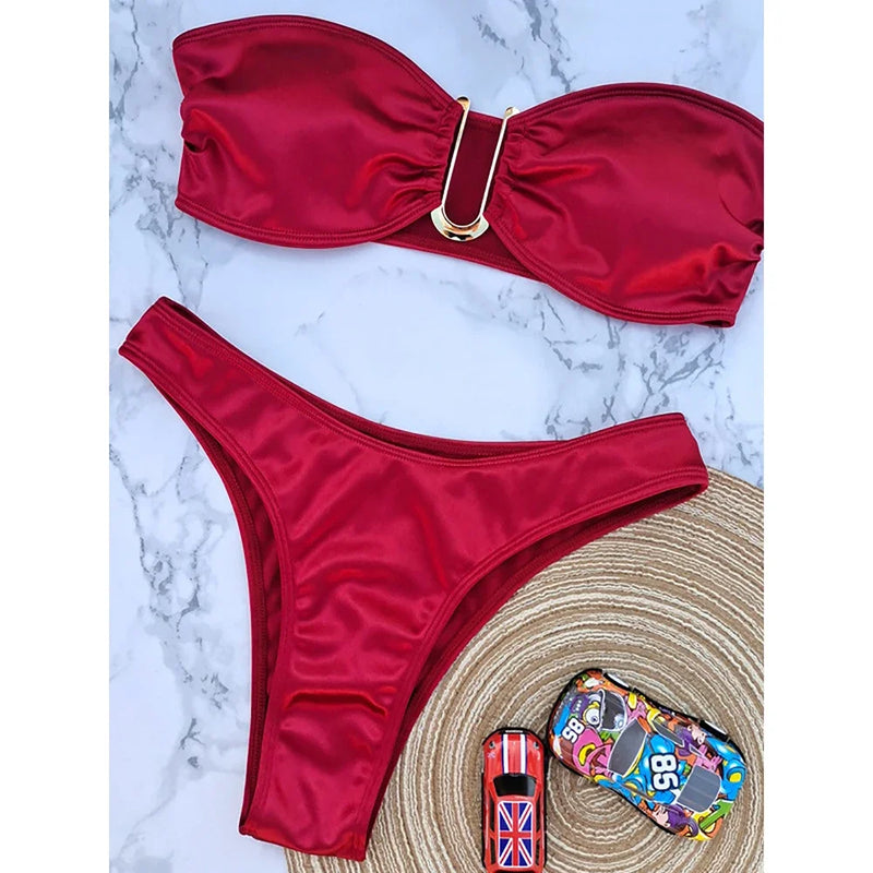Bandeau Bikini Swimsuit Women 2024 Two-piece Swimwear Thong Bikinis Sets Female Bathing Suit Push Up Monokini Beach Wear Biquini - Flip Flop Labs