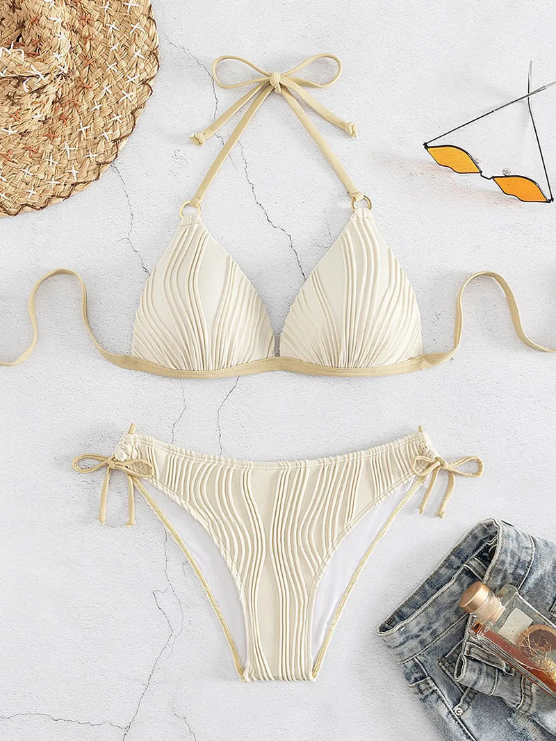 Bikini Set Women Low Waist Sexy Two Piece Swimsuit Women's Solid Color Black Lace-up Push Up Brazilian Bikinis Bathsuit