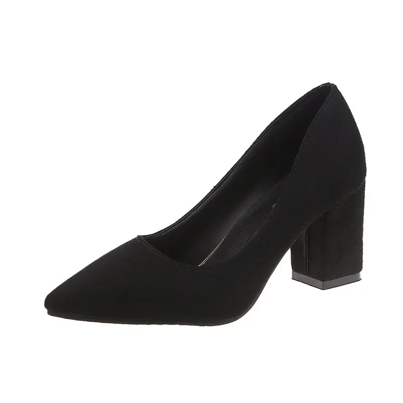 High Heels Women's 2022 New Women's Shoes Pointed Toe Shallow Mouth Shoes Women's Thick Heel Fashion Shoes Women's Large Size 43