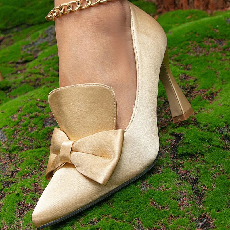 Women's High Heels European and American Fashion Women's Shoes High Heels Bow Single Shoes