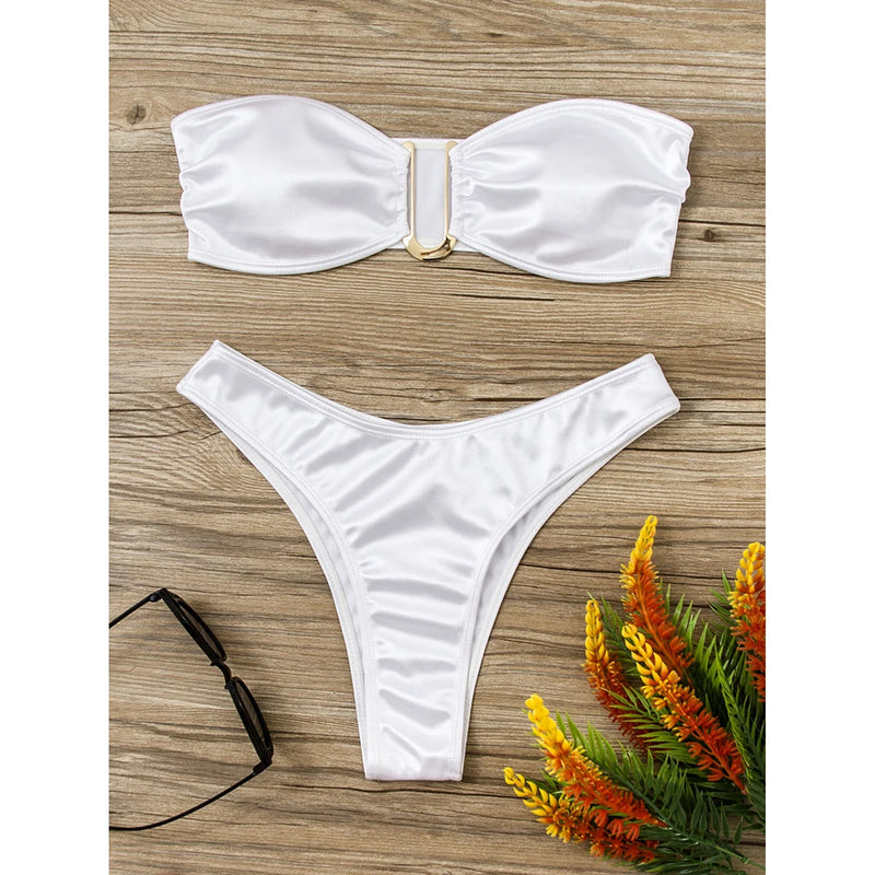 Bandeau Bikini Swimsuit Women 2024 Two-piece Swimwear Thong Bikinis Sets Female Bathing Suit Push Up Monokini Beach Wear Biquini - Flip Flop Labs