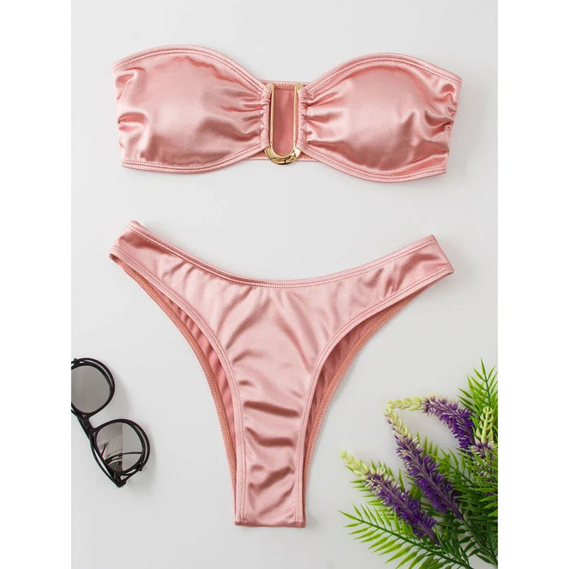 Bandeau Bikini Swimsuit Women 2024 Two-piece Swimwear Thong Bikinis Sets Female Bathing Suit Push Up Monokini Beach Wear Biquini - Flip Flop Labs