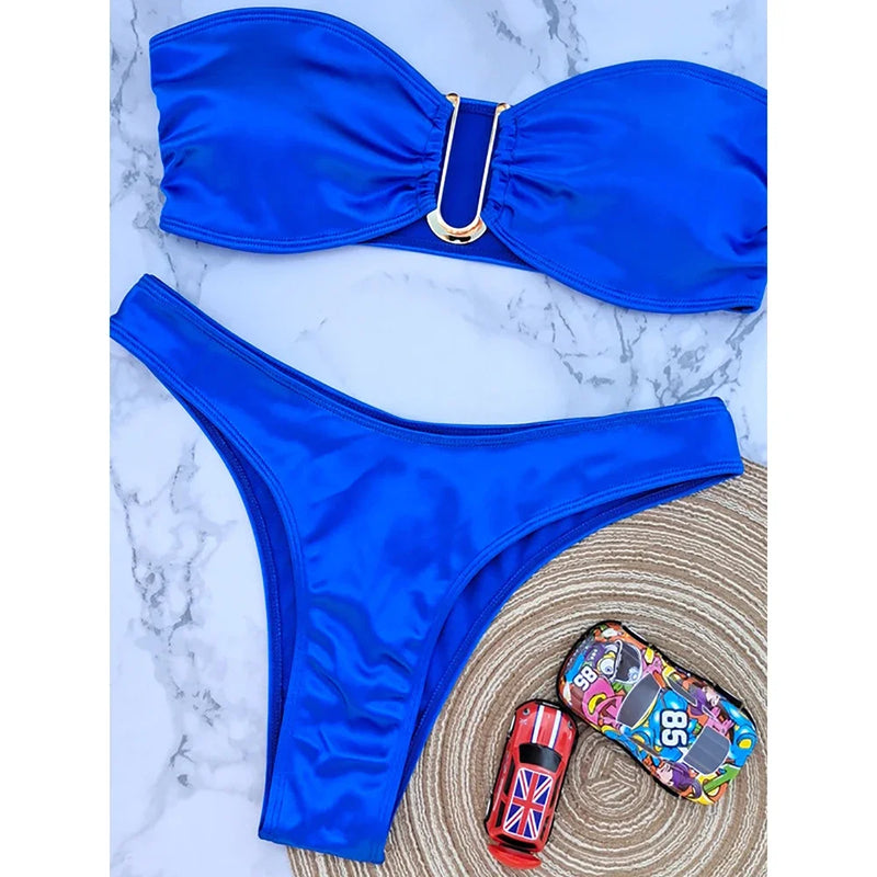 Bandeau Bikini Swimsuit Women 2024 Two-piece Swimwear Thong Bikinis Sets Female Bathing Suit Push Up Monokini Beach Wear Biquini - Flip Flop Labs