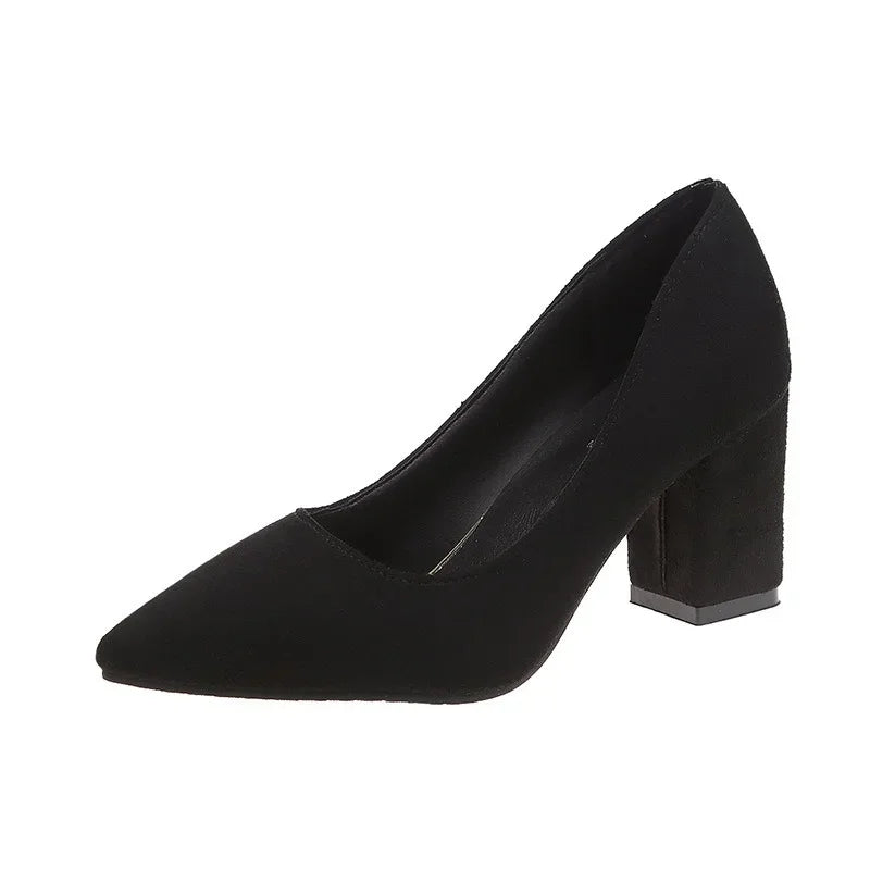 High Heels Women's 2022 New Women's Shoes Pointed Toe Shallow Mouth Shoes Women's Thick Heel Fashion Shoes Women's Large Size 43