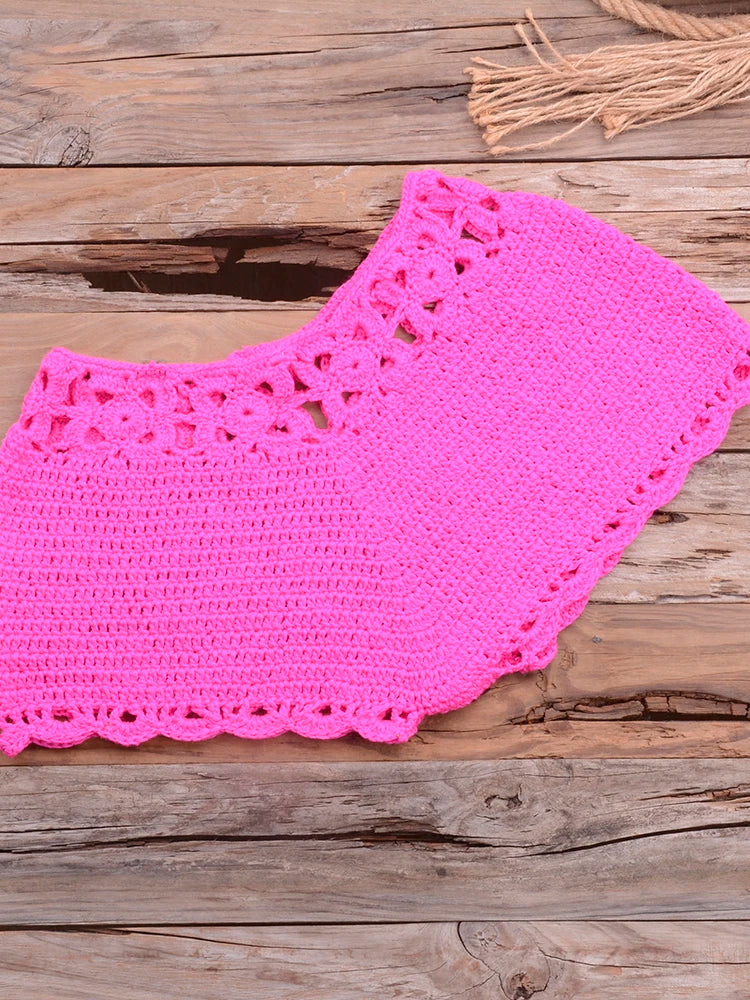 Bikini 2022 knitting Swimsuit Crochet Bikini Bohemia Style Off Shoulder High Neck Bathing Beach Bikinis Handmade Crochet Bikini