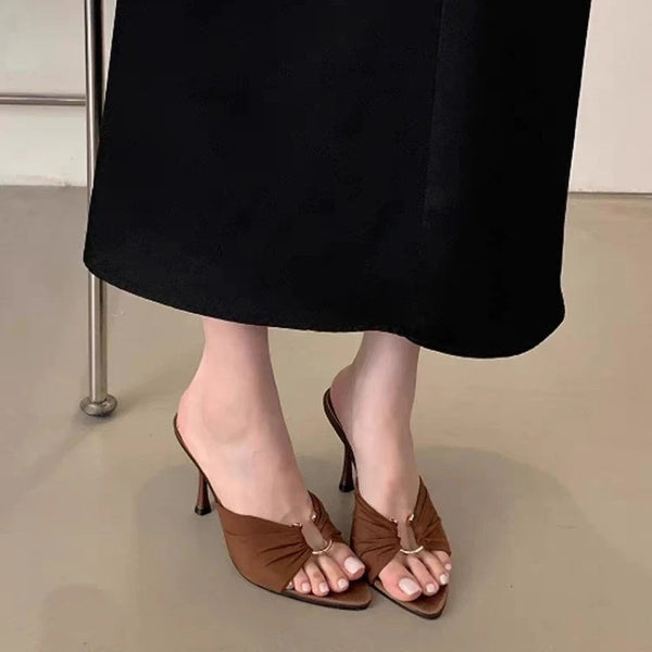 Sexy Pointed High Heels 2025Summer New Style Trendy Open Toe Casual Shoes Luxury Metal Designer Women Comfortable Office Sandals
