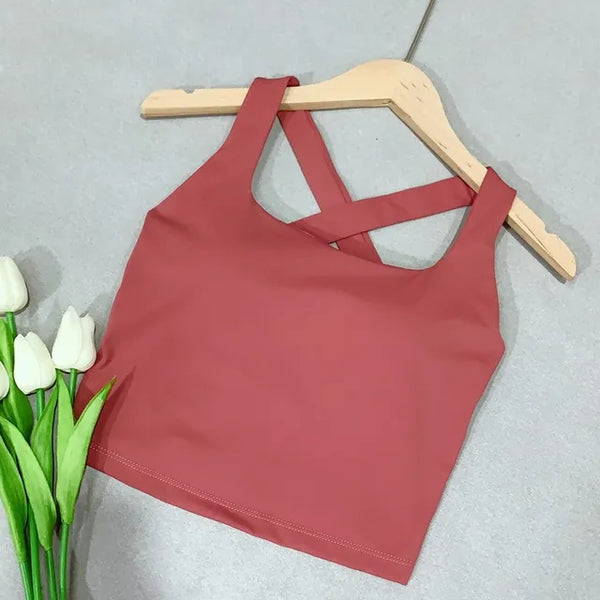 Yoga Tank Tops Women Fitness Crop Top Shockproof Sports Bras Training Sleeveless Sport Gym Tops Sexy Cross Back Running Vest