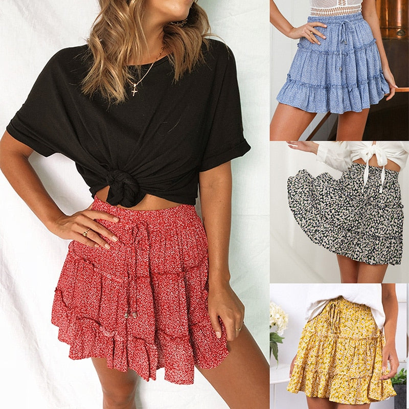 Boho Chic Flared Wrap Maroon Print Mini Skirt | Wholesale Boho Clothing