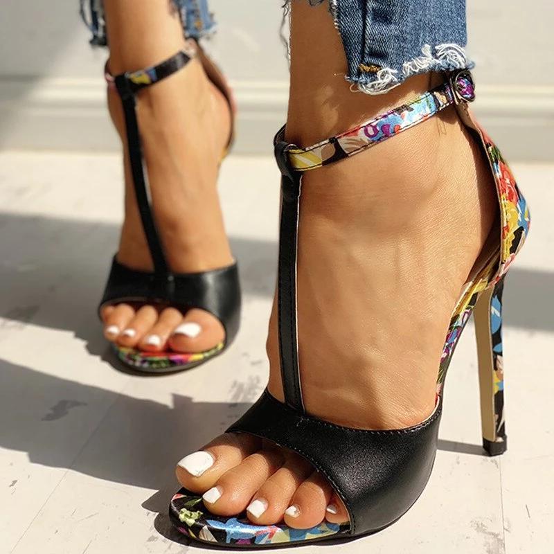 T-Strap Floral Heeled Sandals Flip Flop Labs