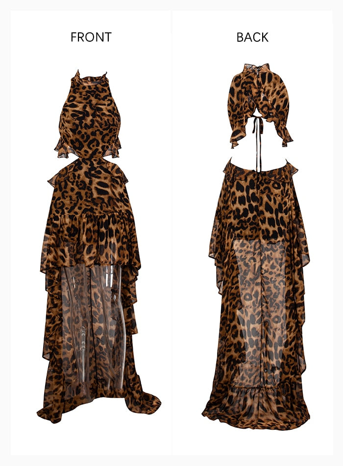 Open Back Ruffles Leopard Chiffon Dress - Flip Flop Labs