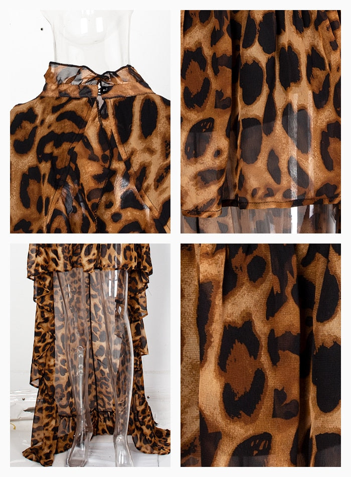 Open Back Ruffles Leopard Chiffon Dress - Flip Flop Labs
