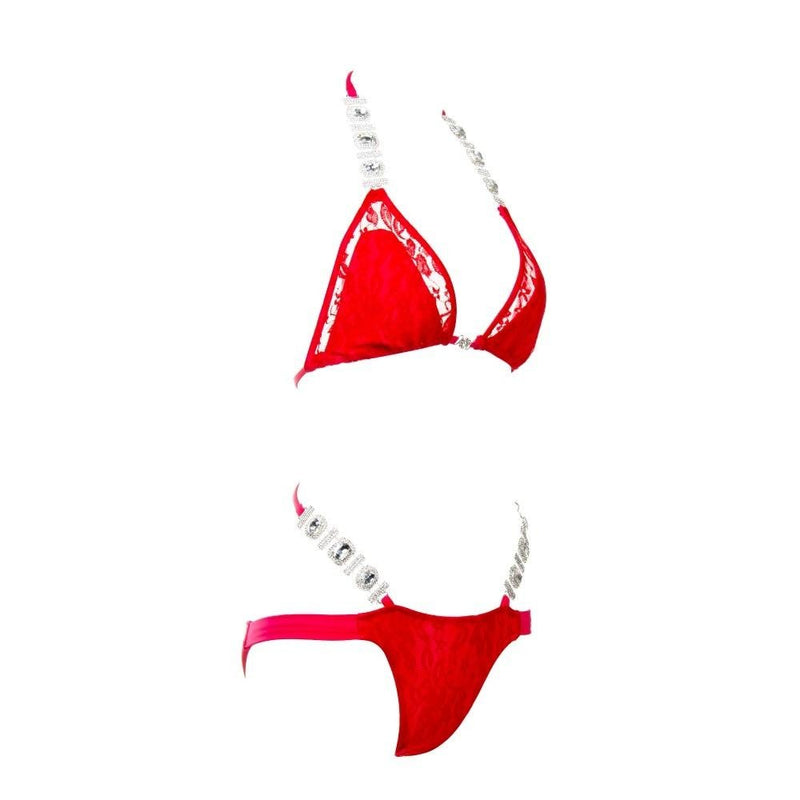 Red Lace Cross Silver Chain Bikini Set - Flip Flop Labs