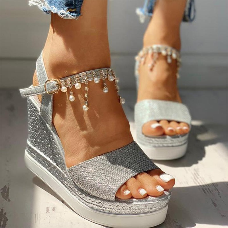 Crystal Bead Wedge Sandals - Flip Flop Labs