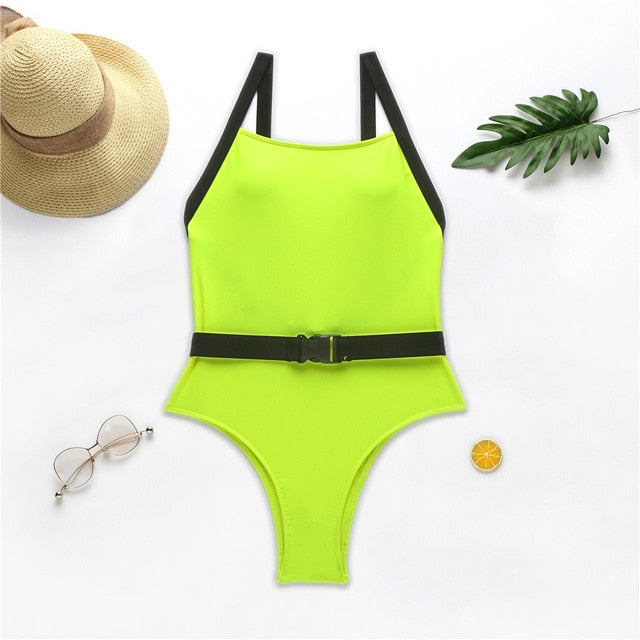 Neon Backless Buckle One Piece Swimsuit - Flip Flop Labs