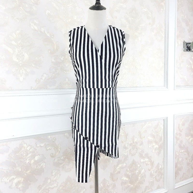 Sleeveless Striped V-Neck Mini Dress - Flip Flop Labs