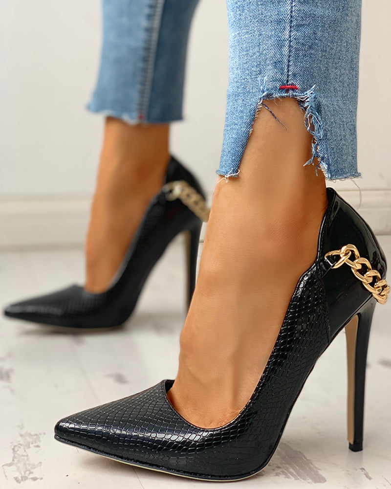 Pointed Toe Chain Heel Pumps - Flip Flop Labs