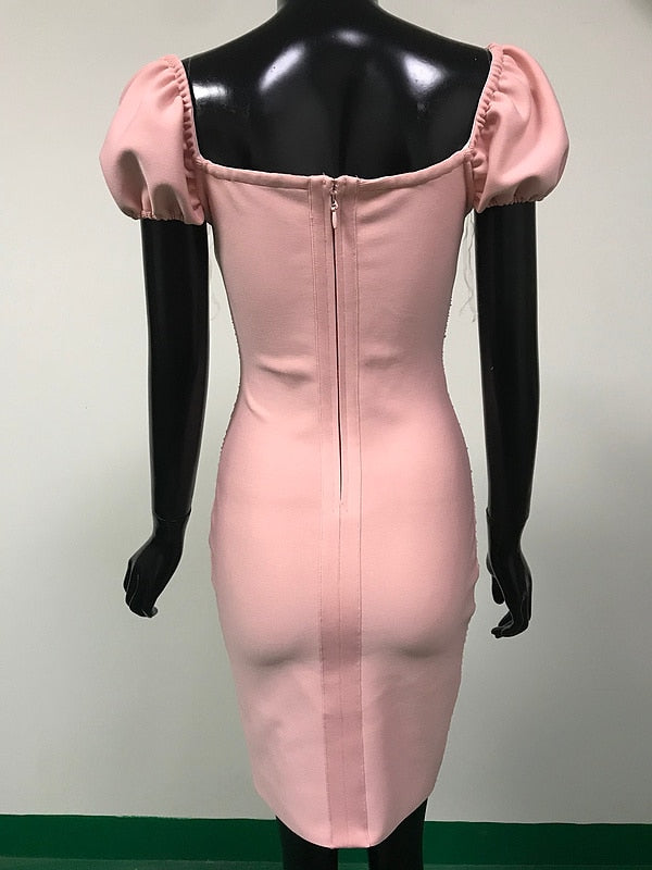 Pink Short Sleeve Rayon Bandage Mini Dress - Flip Flop Labs
