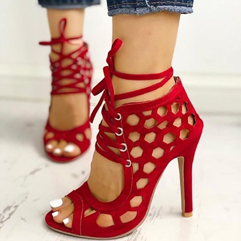 Chic Black Lace Up Heels - All Shoes | Red Dress