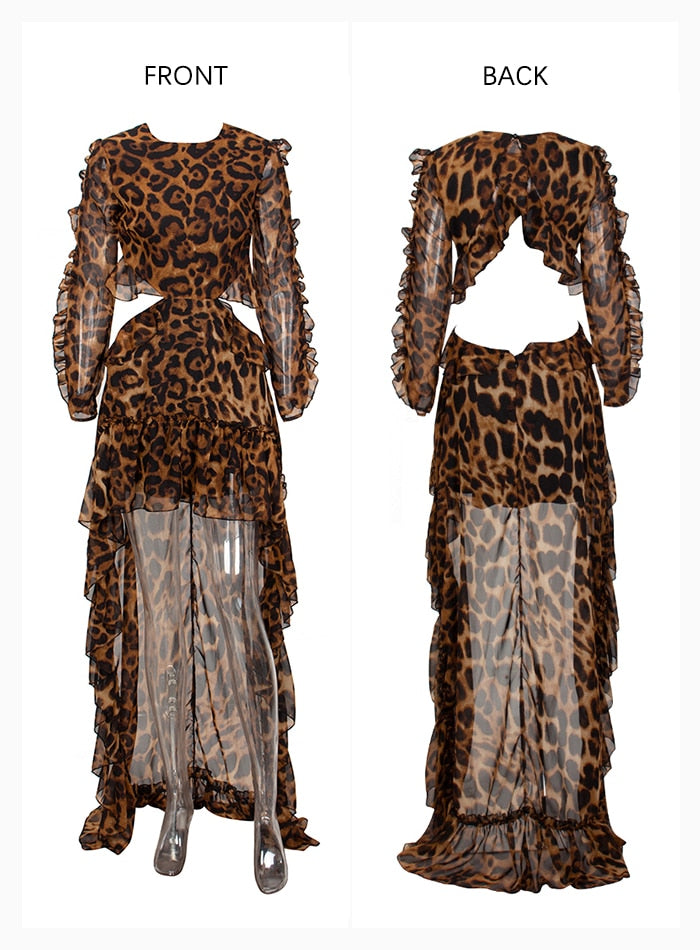Ruffles Open Black Leopard Chiffon Dress - Flip Flop Labs