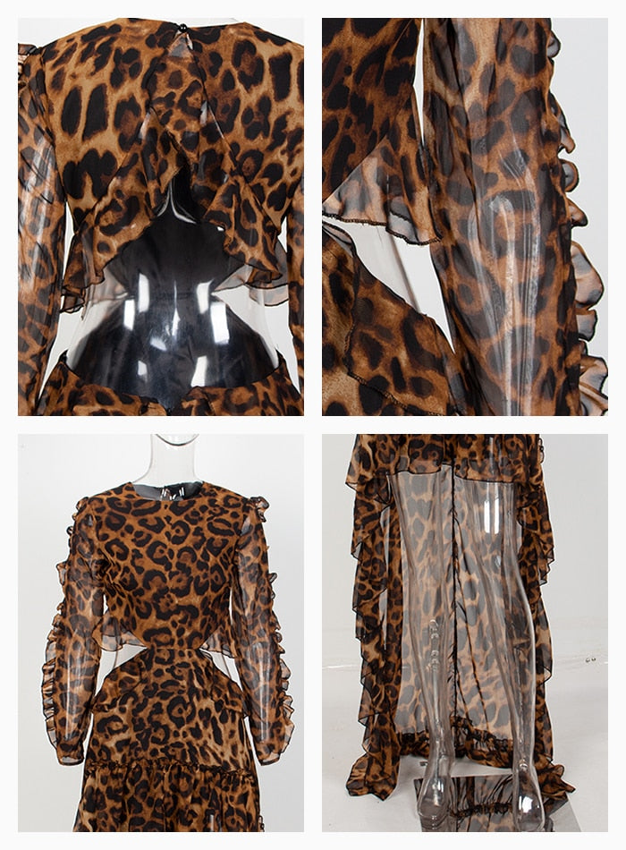 Ruffles Open Black Leopard Chiffon Dress - Flip Flop Labs