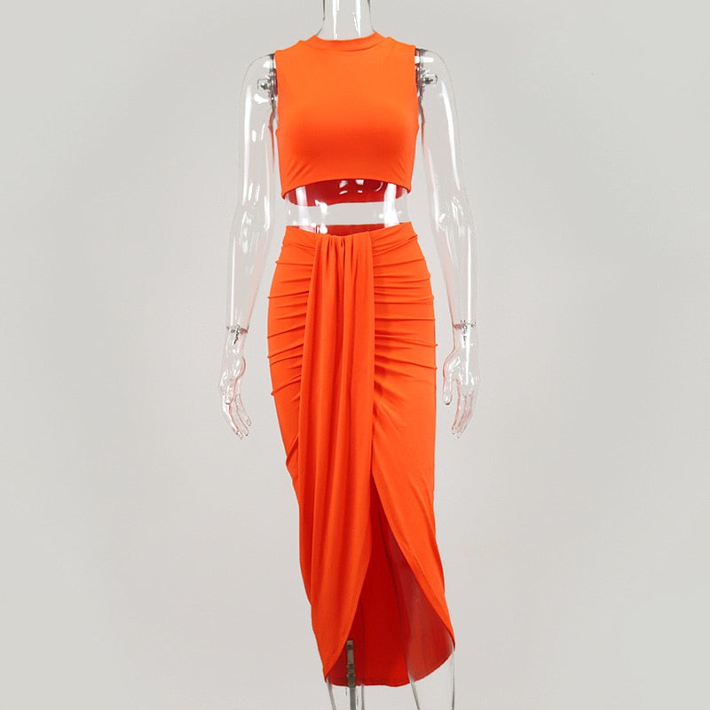 Draped Long Skirt & Crop Top Set - Flip Flop Labs