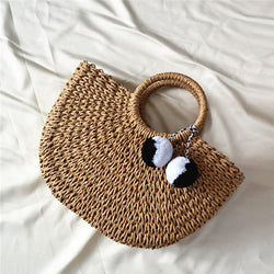 Pom-pom Weaved Straw Bag - Flip Flop Labs