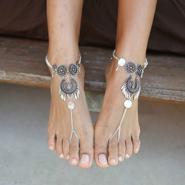 1pc Silver Boho Barefoot Sandal - Flip Flop Labs